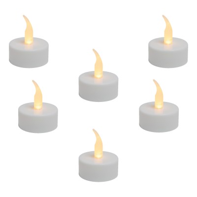 Sada LED čajových sviečok, 6 ks, 1 žltá blikajúca LED - CD 6/WH